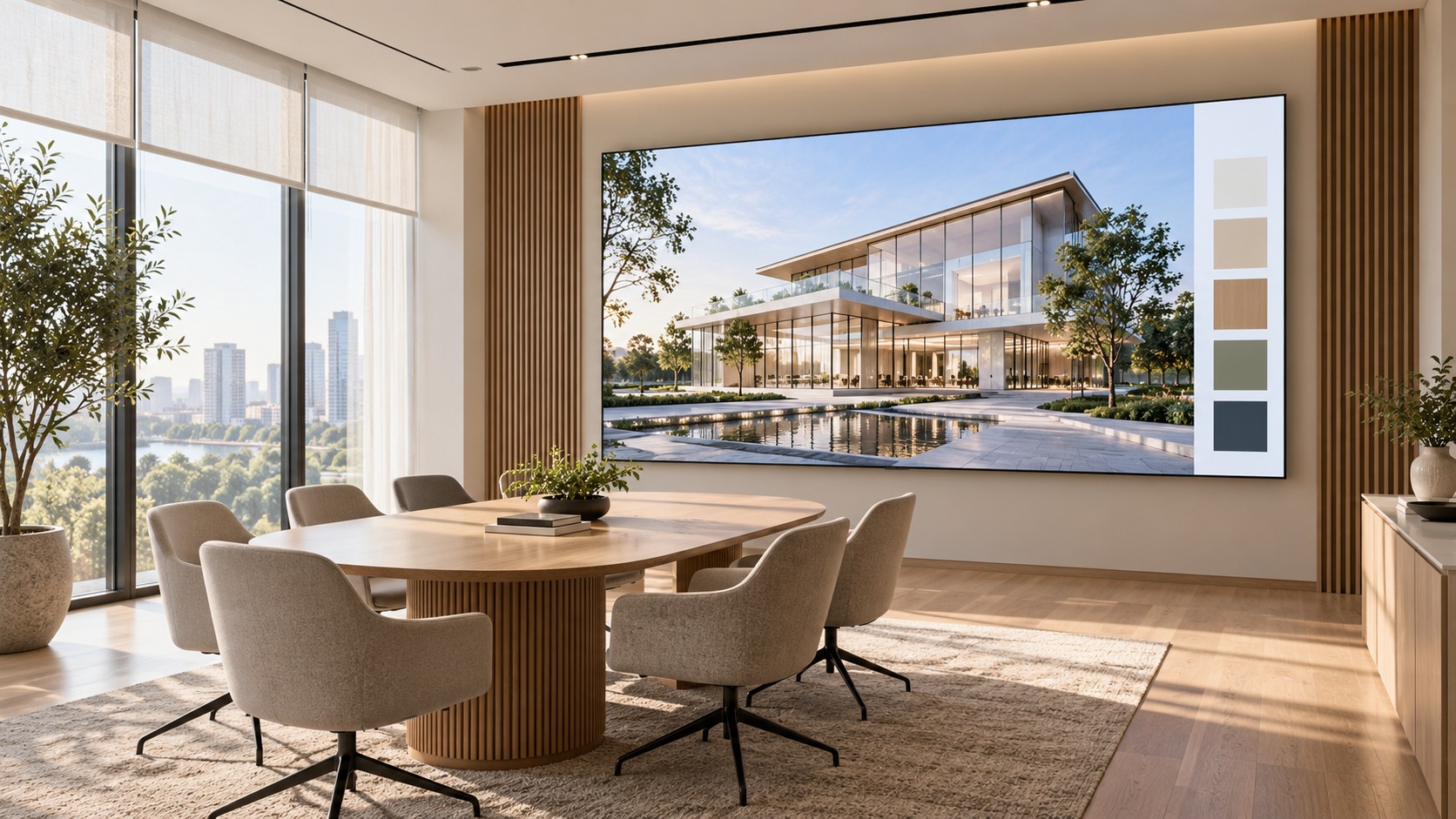 Concept meeting room with a large LED display
