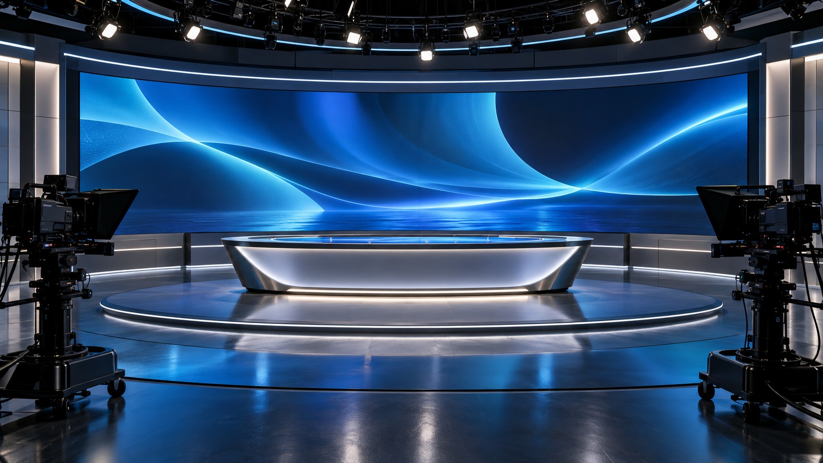 Concept broadcast studio with an LED backdrop